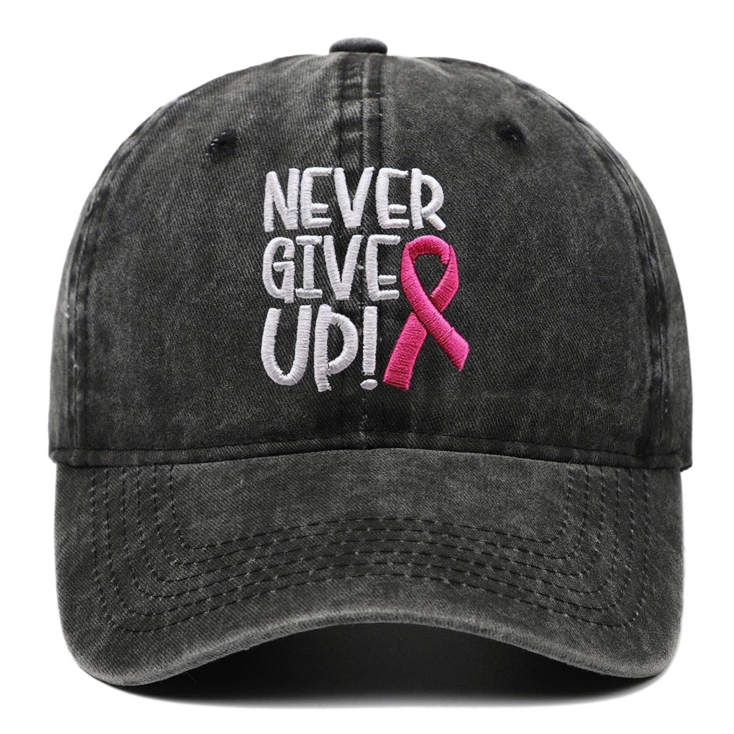 Breast Ribbon Embroidered Peaked Cap Baseball
