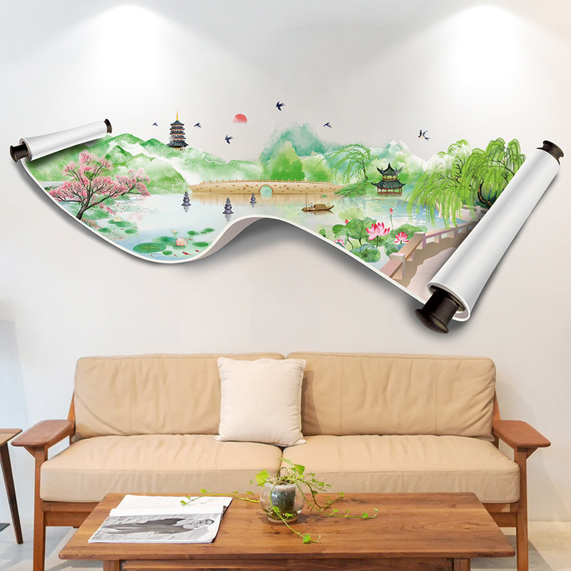 Chinese Style Landscape Painting Living Room Tv Background Wall Decorative Wall Stickers Stickers