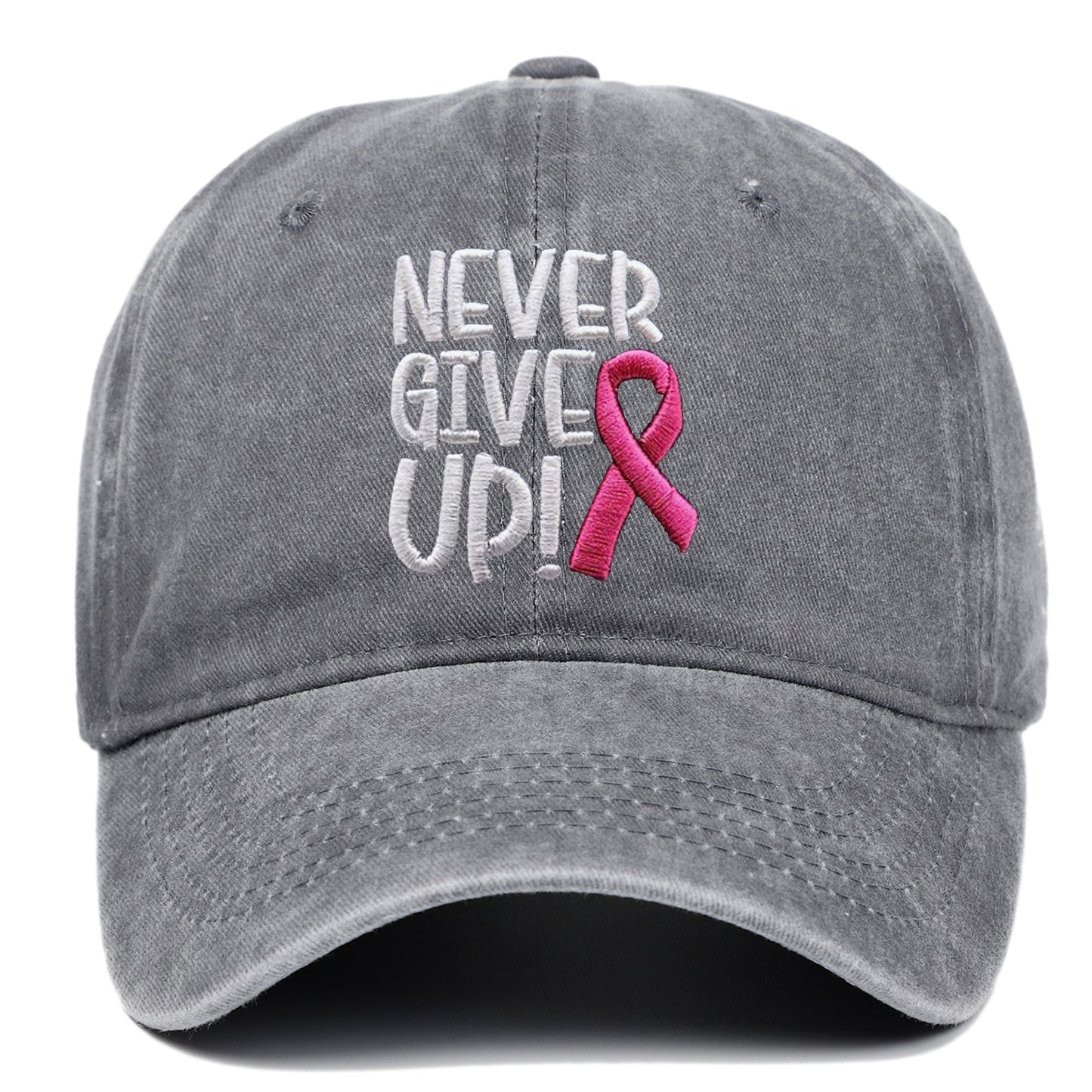 Breast Ribbon Embroidered Peaked Cap Baseball